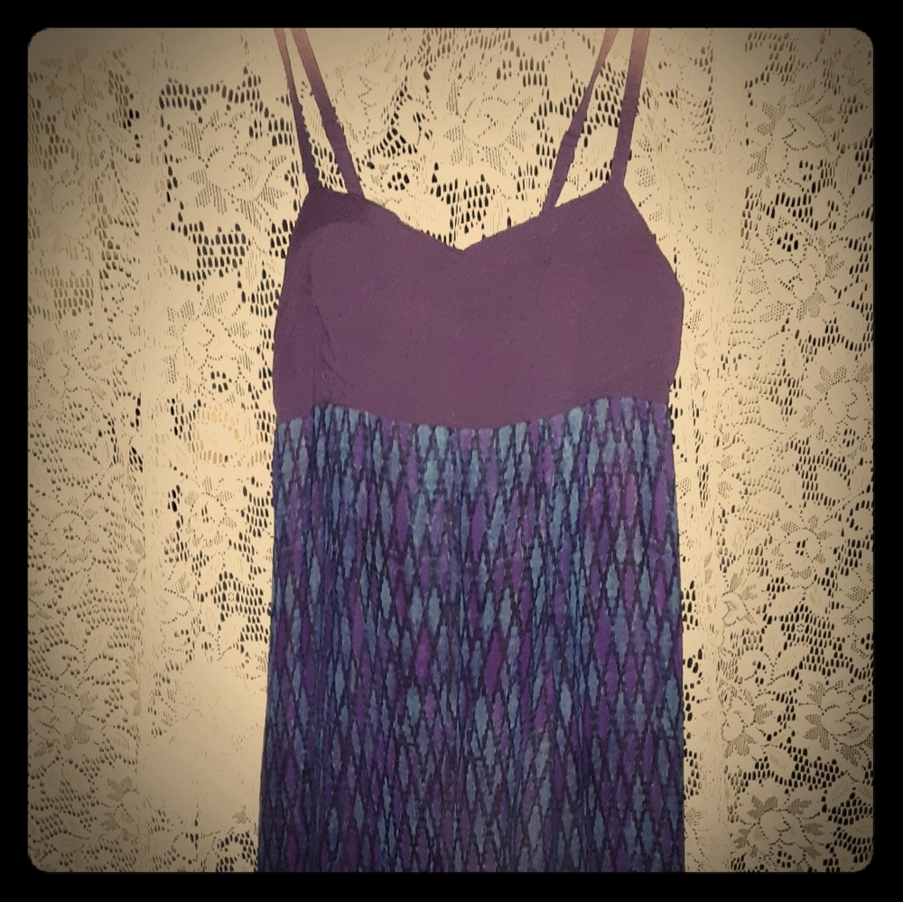 Purple and blue dress .